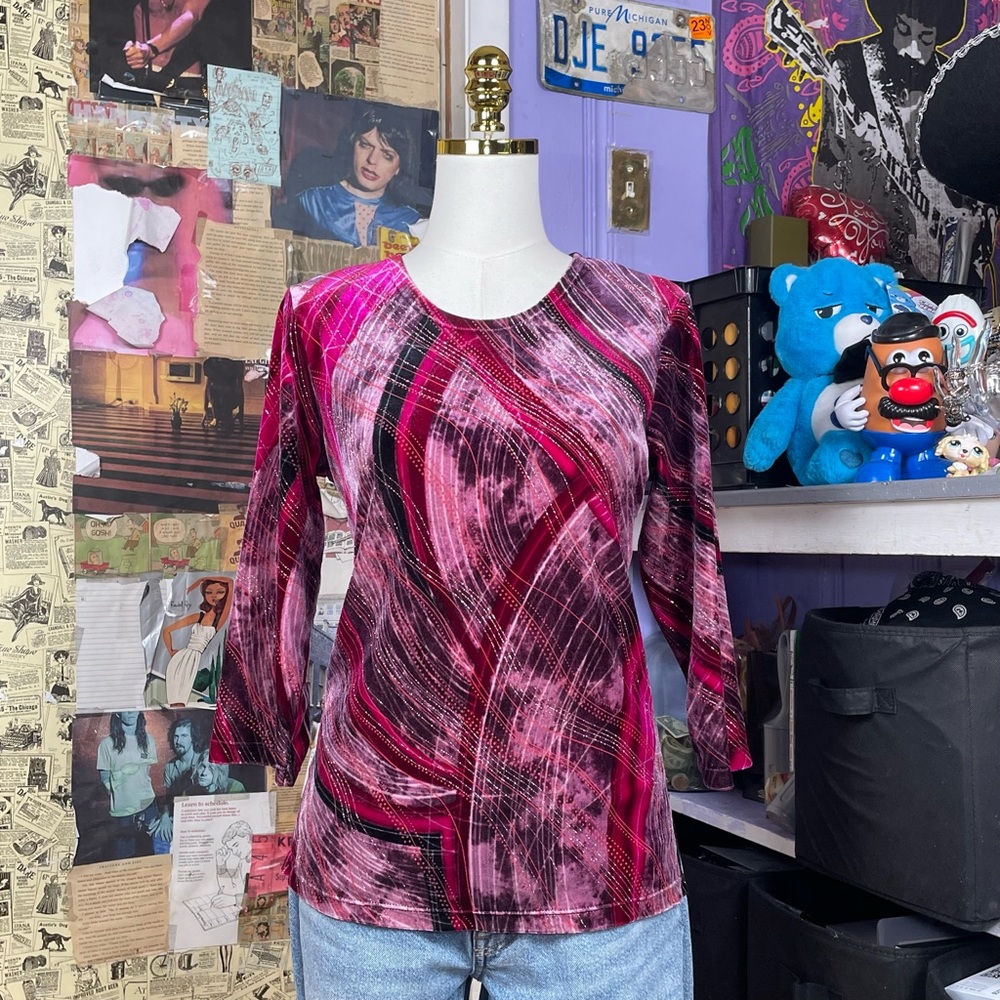 Notations Pink Black Abstract Top